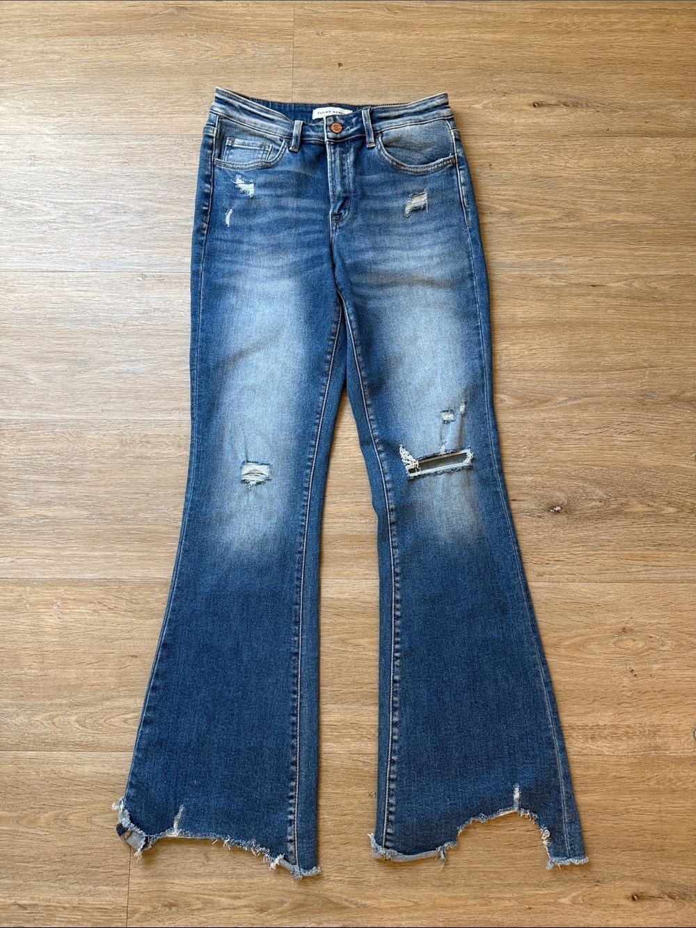 Fly Monkey Women's Distressed Flared Jeans - Blue 28